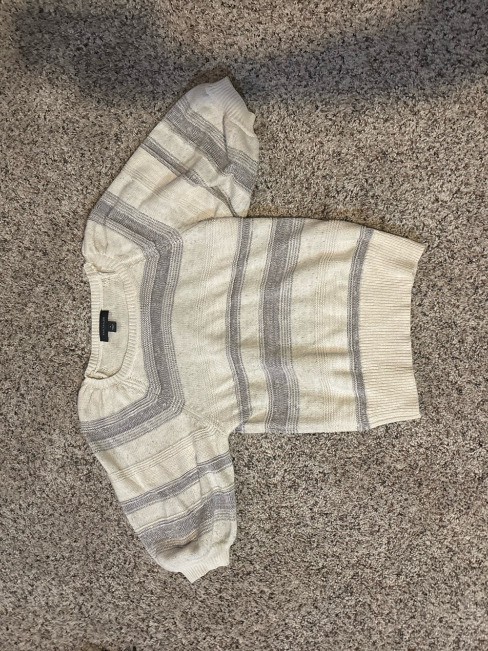 Ann Taylor Cream and Light Gray Striped Scoop-Neck Sweater